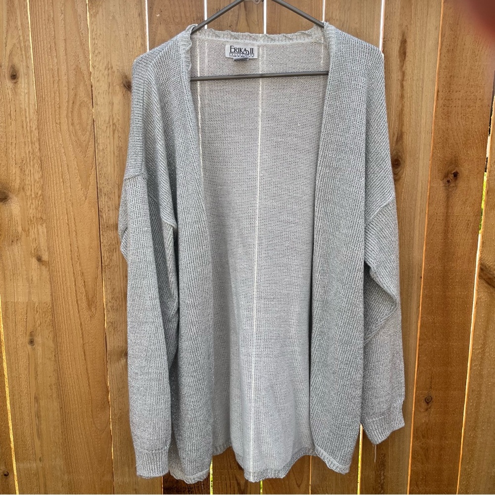Erika II Collection Vintage Gray Metalic Knit Cardigan Size 3X